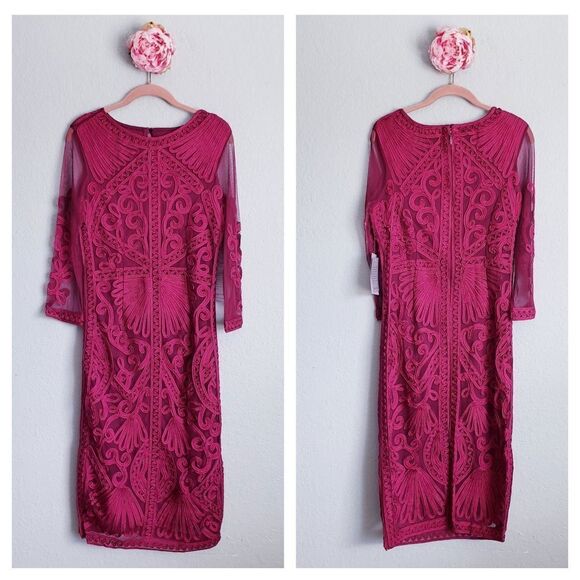 JS Collections Soutache Embroidered Midi Dress in Berry - Picture 1 of 11
